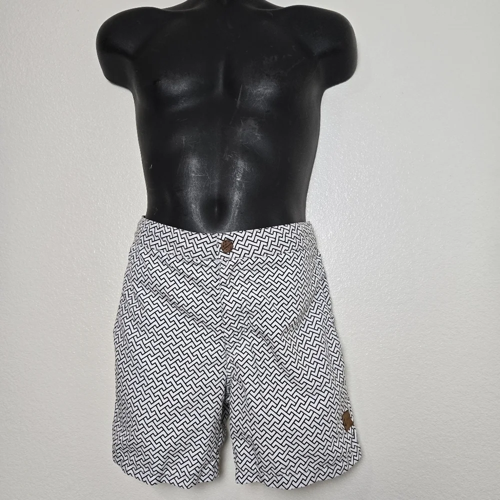 RETROMARINE‎ Zig Zags Swim Trunk White Navy Resort Beach Pool Vacation Size 34